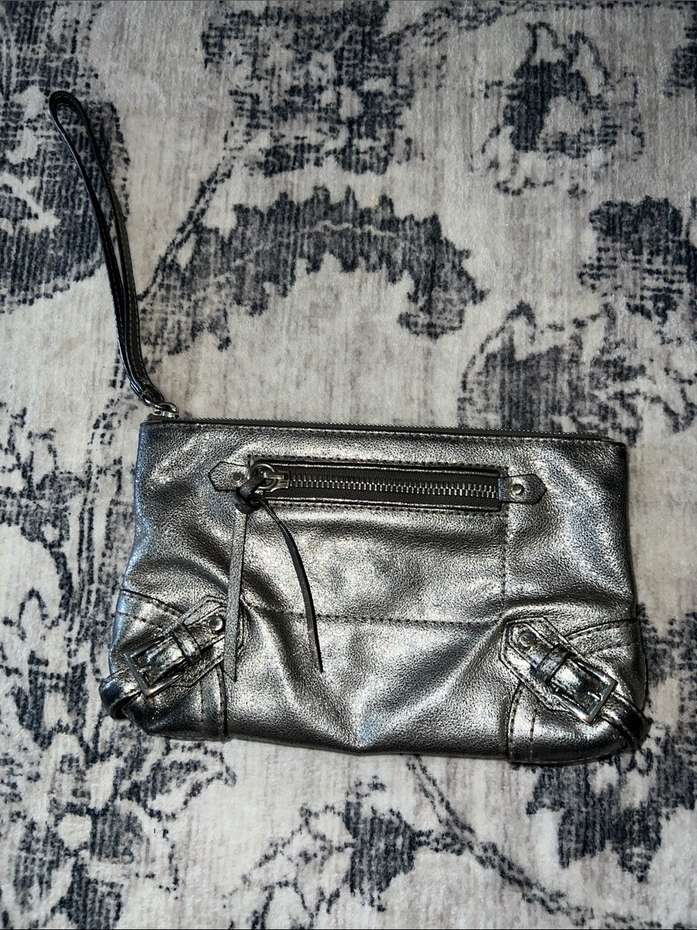 Michael Kors Metallic Silver Leather Wristlet Clutch